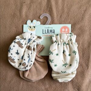 Brown and Cream Infant Mittens Set with Elastic Wrist